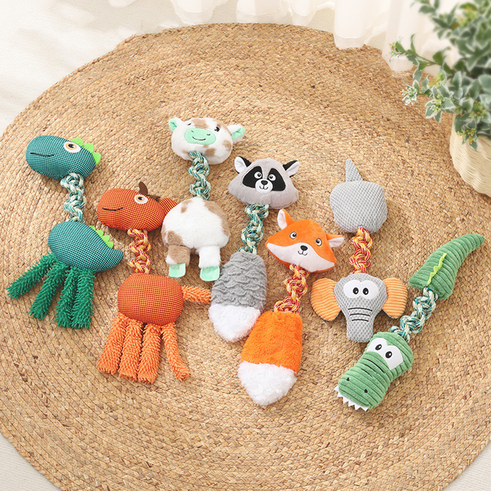 Durable Squeaky Animal Rope Pet Toys
