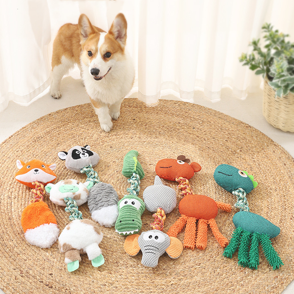 Durable Squeaky Animal Rope Pet Toys