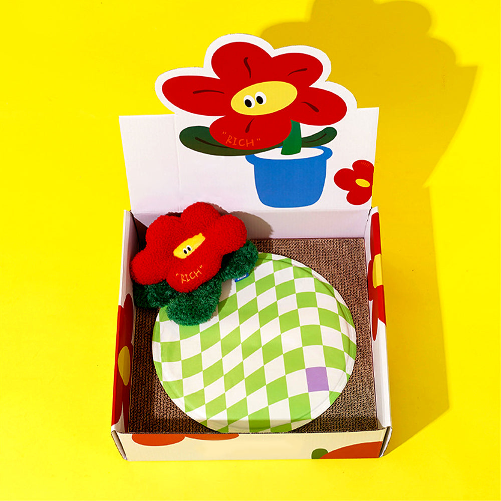 Red Blossom Cat Toy Set (Pet Toy+Summer Mats+Pet Pillows+Cat Scratching Boards)