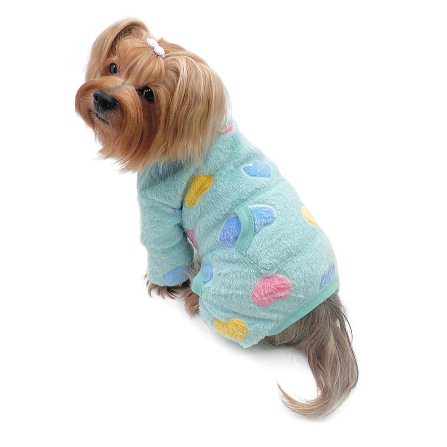 Colorful Hearts Blue Ultra Plush Turtleneck Dog Pajamas