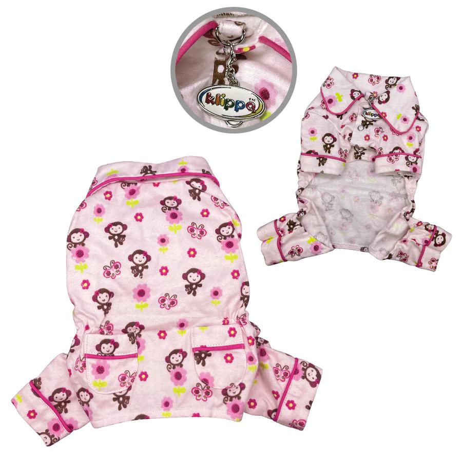Girly Monkey Flannel Dog Pajamas