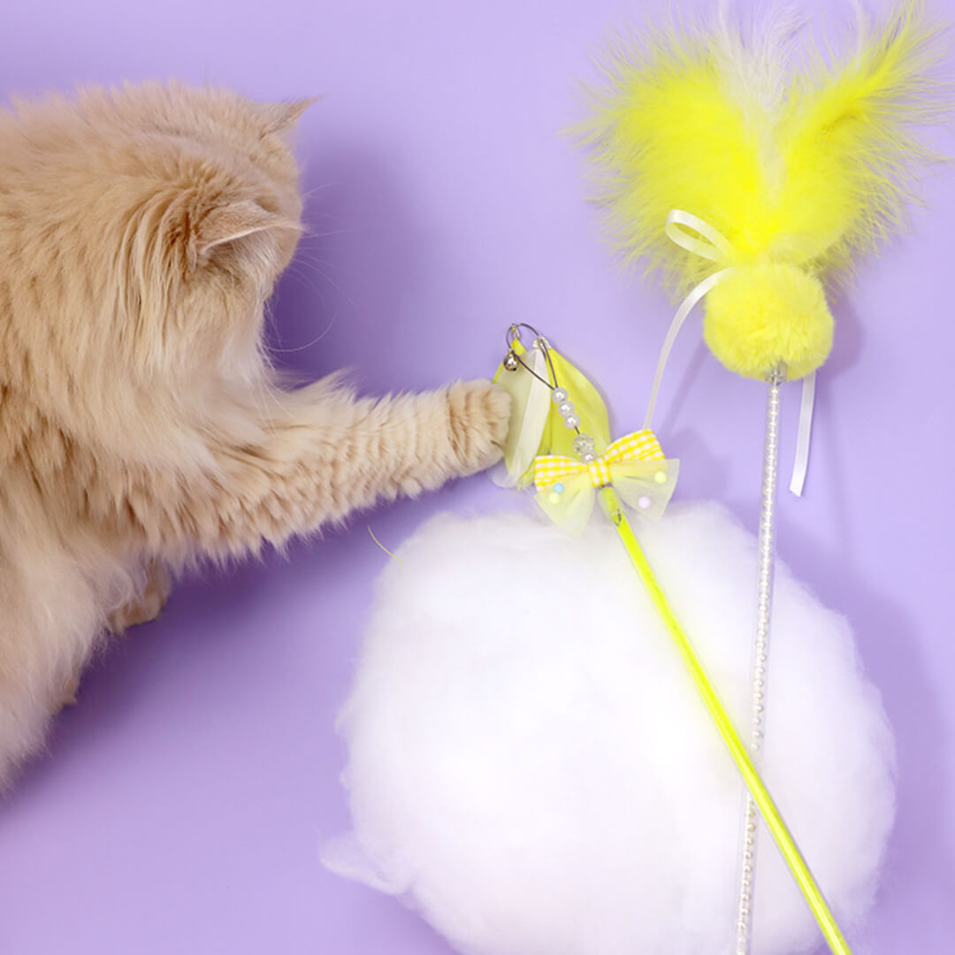 Lucky Star and Feather Ribbon Cat Wand Toys