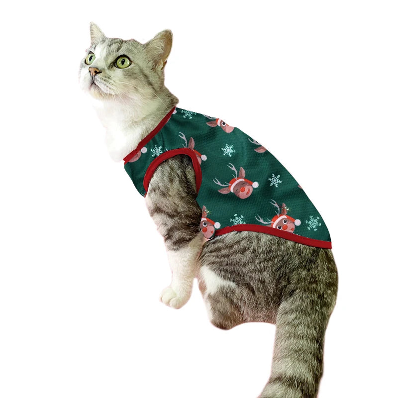 Christmas Cat Clothes Cotton Pet Vest For Small Dogs Cats T-shirt Apparel Puppy Kitten Party Costume Bulldog Two Legged Outfits