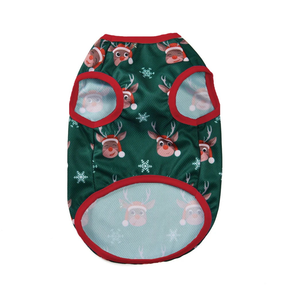 Christmas Cat Clothes Cotton Pet Vest For Small Dogs Cats T-shirt Apparel Puppy Kitten Party Costume Bulldog Two Legged Outfits