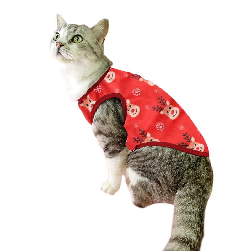 Christmas Cat Clothes Cotton Pet Vest For Small Dogs Cats T-shirt Apparel Puppy Kitten Party Costume Bulldog Two Legged Outfits