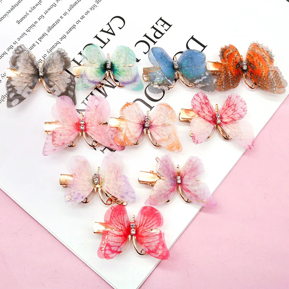 Multicolored butterfly hair clips