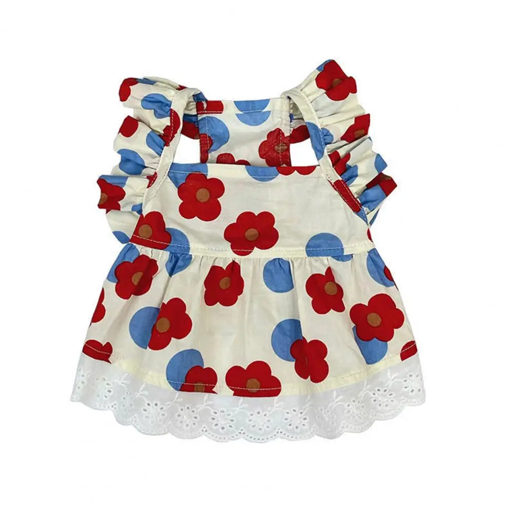 Pet Dress Floral Printing Flying Sleeve Ruffle Edge Summer Small Dog Princess Cosplay Costume Fancy Lace Christmas For Spring