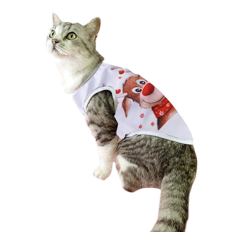 Christmas Cat Clothes Cotton Pet Vest For Small Dogs Cats T-shirt Apparel Puppy Kitten Party Costume Bulldog Two Legged Outfits
