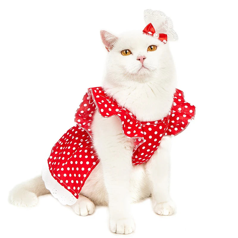 Red Polka Dot Dress For Pet Cat Clothes Sweet Suspenders Cats Clothing for Small Dogs Summer Skirts Princess Dress Pet Clothes