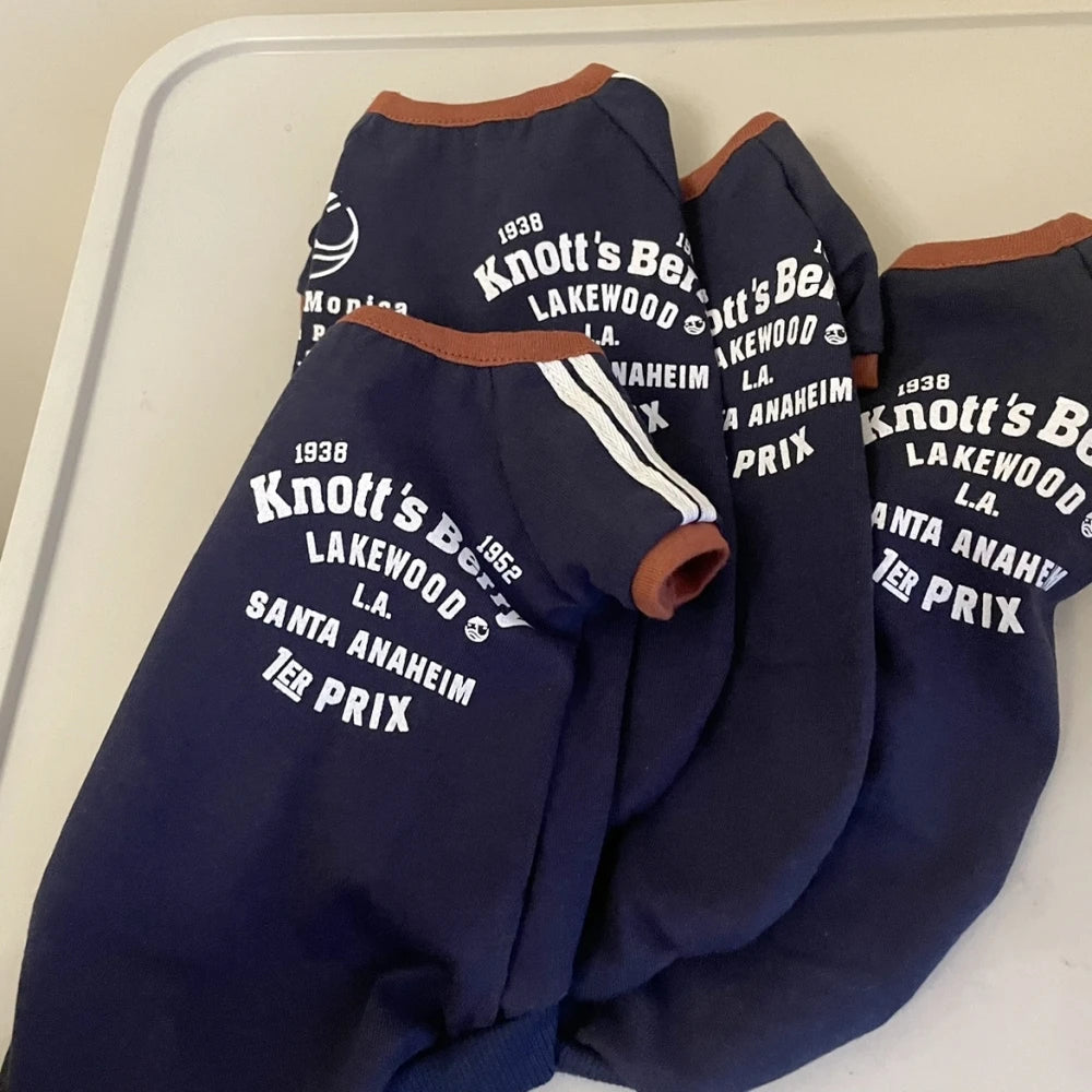 Fashion Cotton T-shirt for Cat Spring Janpanese Style Blue Long Sleeves Letters Sweatshirt For Sphinx Cat Devon Rex Jumpsuit