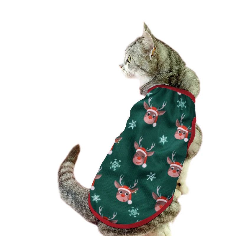 Christmas Cat Clothes Cotton Pet Vest For Small Dogs Cats T-shirt Apparel Puppy Kitten Party Costume Bulldog Two Legged Outfits
