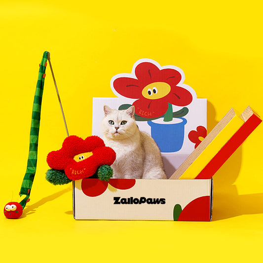 Red Blossom Cat Toy Set (Pet Toy+Summer Mats+Pet Pillows+Cat Scratching Boards）