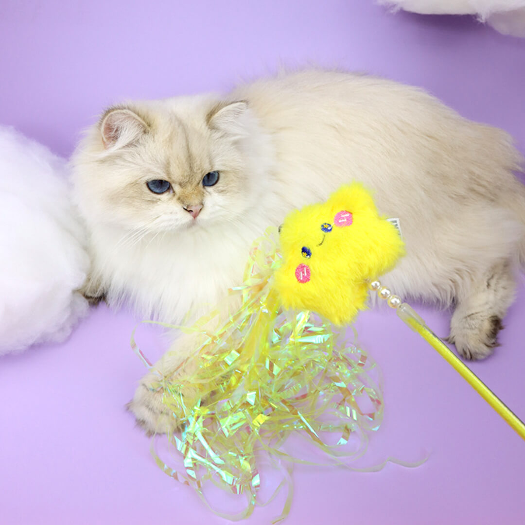Lucky Star and Feather Ribbon Cat Wand Toys