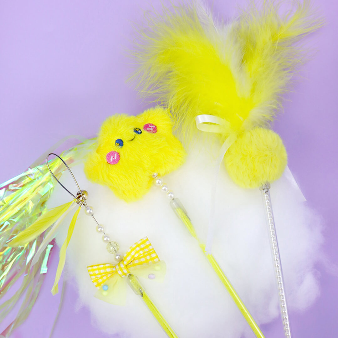 Lucky Star and Feather Ribbon Cat Wand Toys