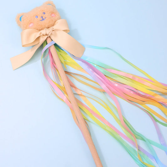 Rainbow Ribbon Bear Cat Wand Toy