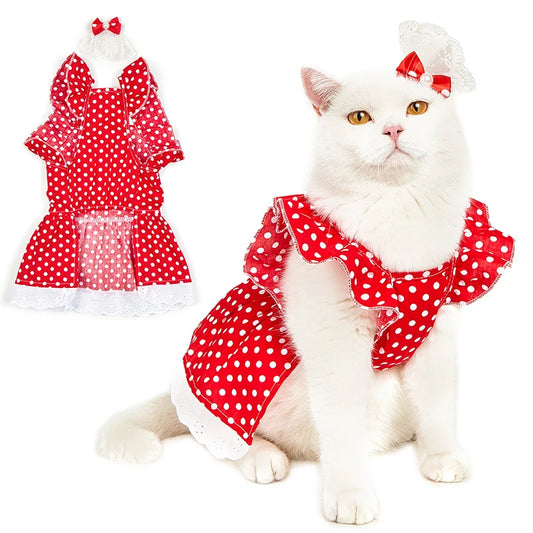 Red Polka Dot Dress For Pet Cat Clothes Sweet Suspenders Cats Clothing for Small Dogs Summer Skirts Princess Dress Pet Clothes