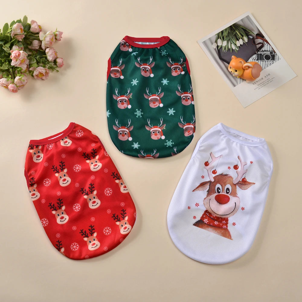 Christmas Cat Clothes Cotton Pet Vest For Small Dogs Cats T-shirt Apparel Puppy Kitten Party Costume Bulldog Two Legged Outfits