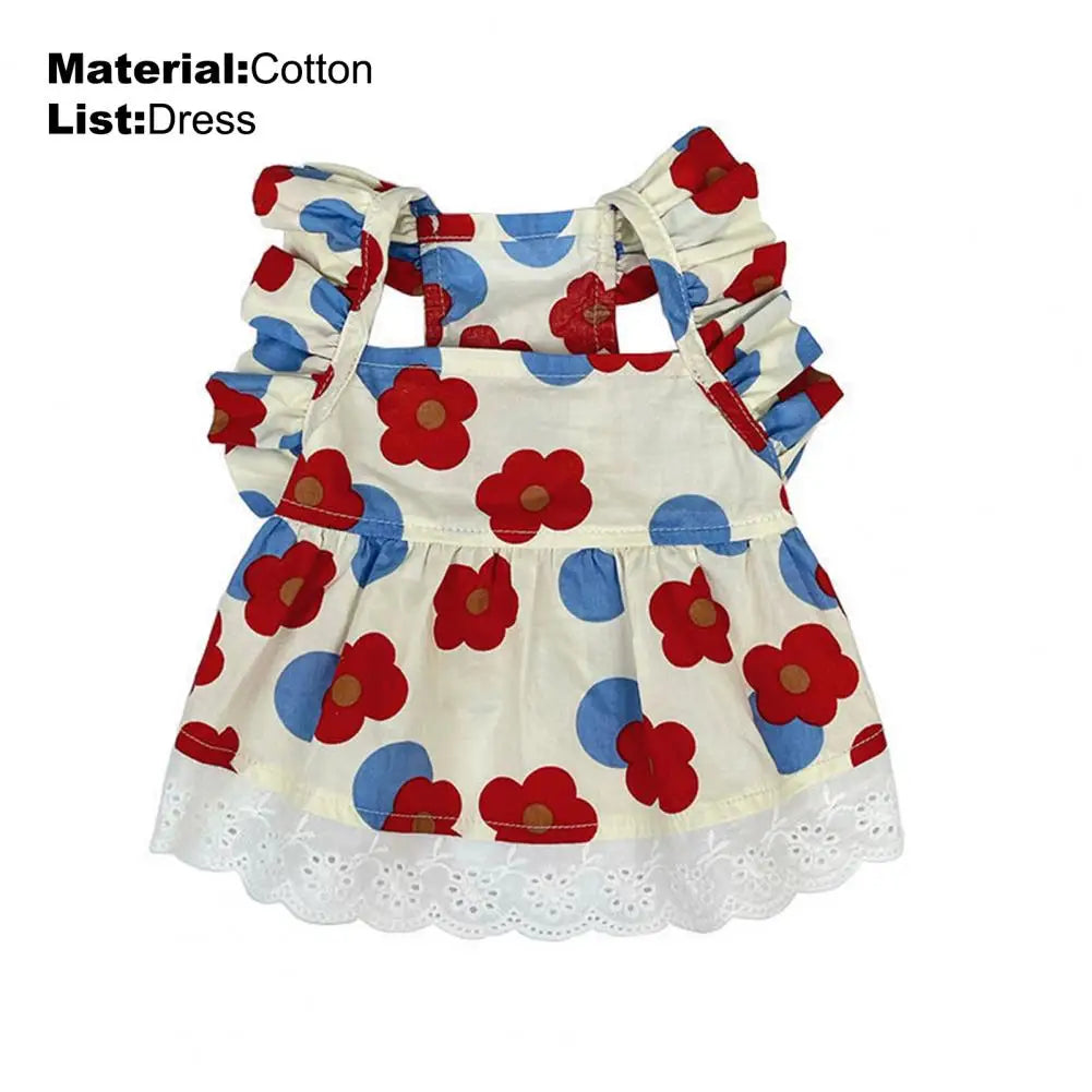 Pet Dress Floral Printing Flying Sleeve Ruffle Edge Summer Small Dog Princess Cosplay Costume Fancy Lace Christmas For Spring